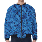 Blue Rose Print Zip Sleeve Bomber Jacket