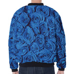 Blue Rose Print Zip Sleeve Bomber Jacket