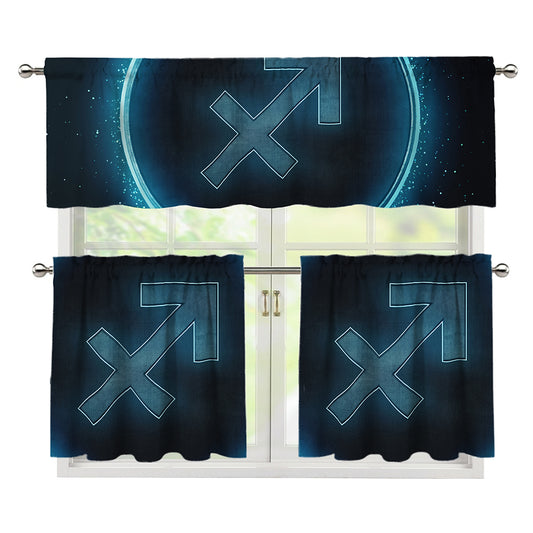 Blue Sagittarius Zodiac Sign Print 3 Piece Kitchen Curtains