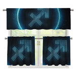 Blue Sagittarius Zodiac Sign Print 3 Piece Kitchen Curtains