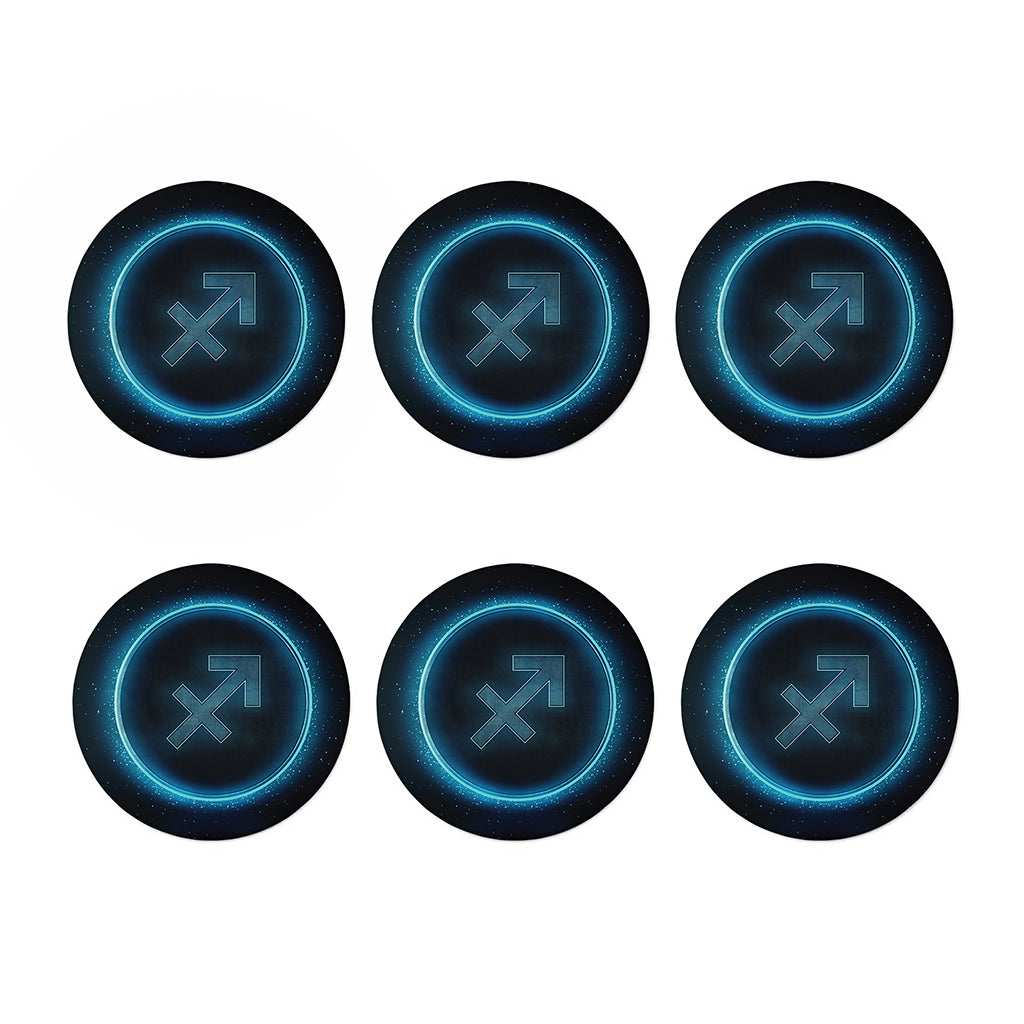 Blue Sagittarius Zodiac Sign Print Coaster Set