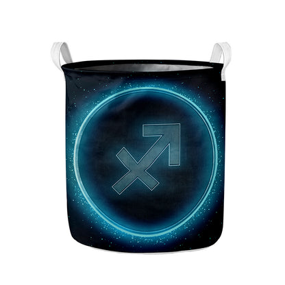 Blue Sagittarius Zodiac Sign Print Collapsible Laundry Basket