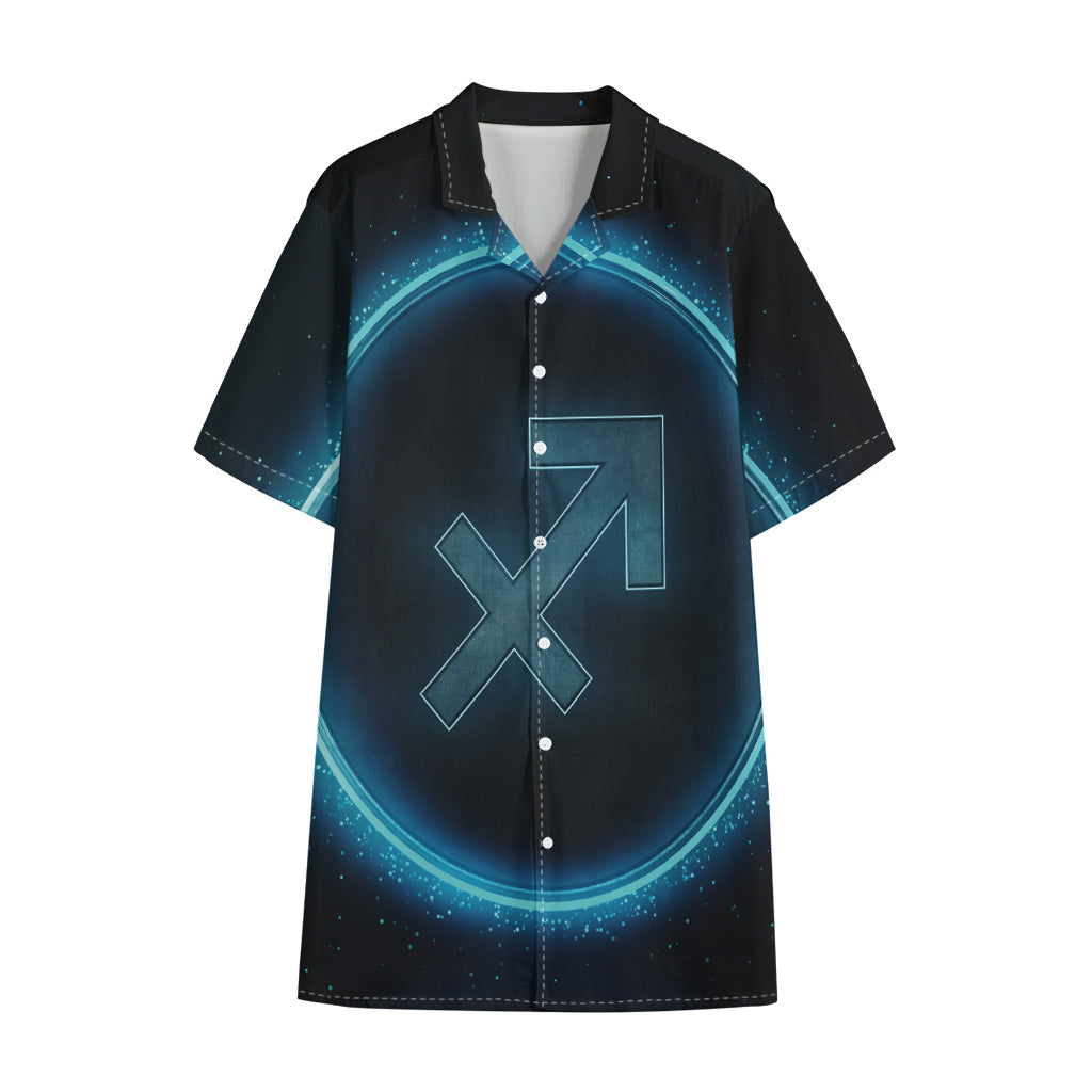 Blue Sagittarius Zodiac Sign Print Cotton Hawaiian Shirt