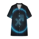 Blue Sagittarius Zodiac Sign Print Cotton Hawaiian Shirt