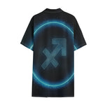 Blue Sagittarius Zodiac Sign Print Cotton Hawaiian Shirt