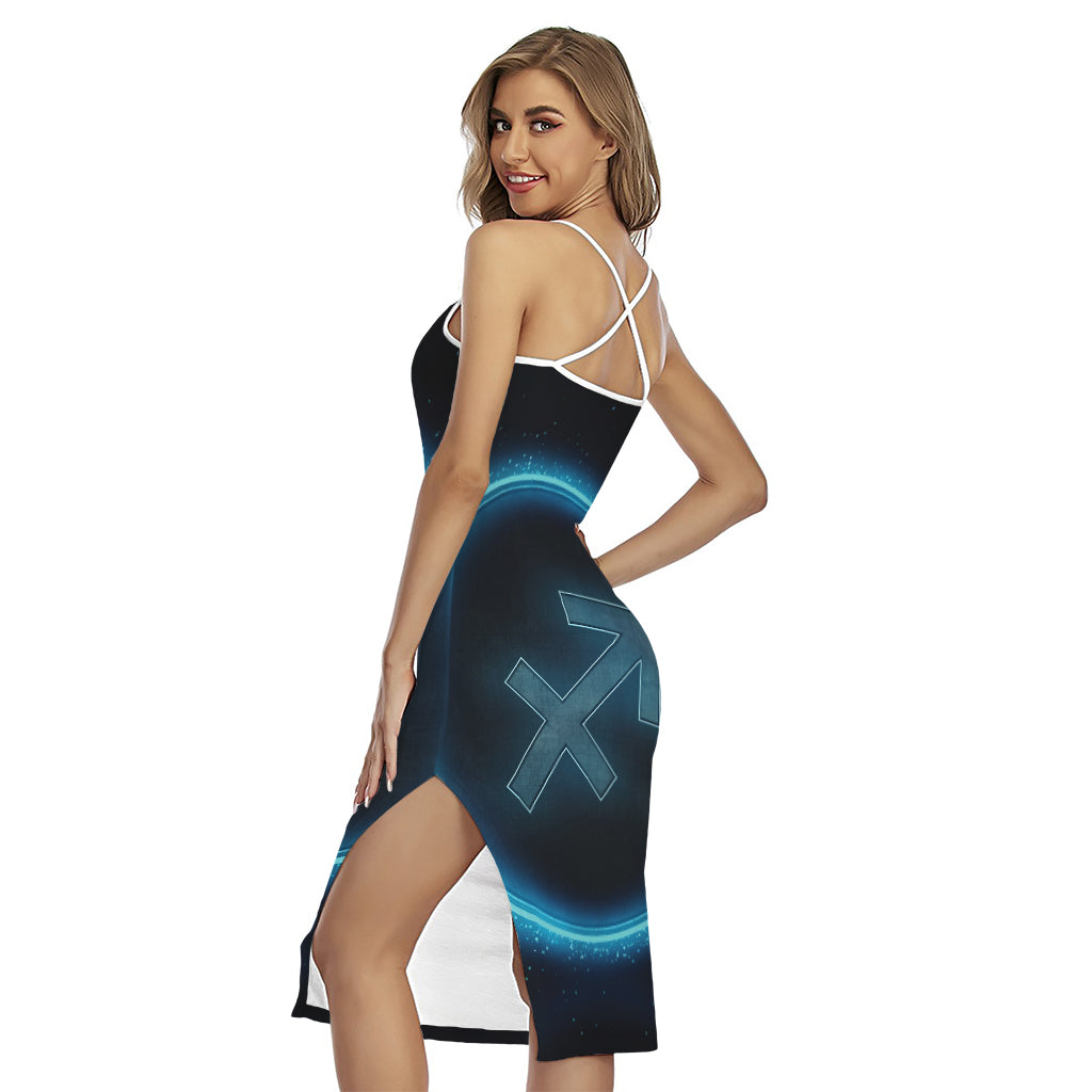 Blue Sagittarius Zodiac Sign Print Cross Back Cami Dress