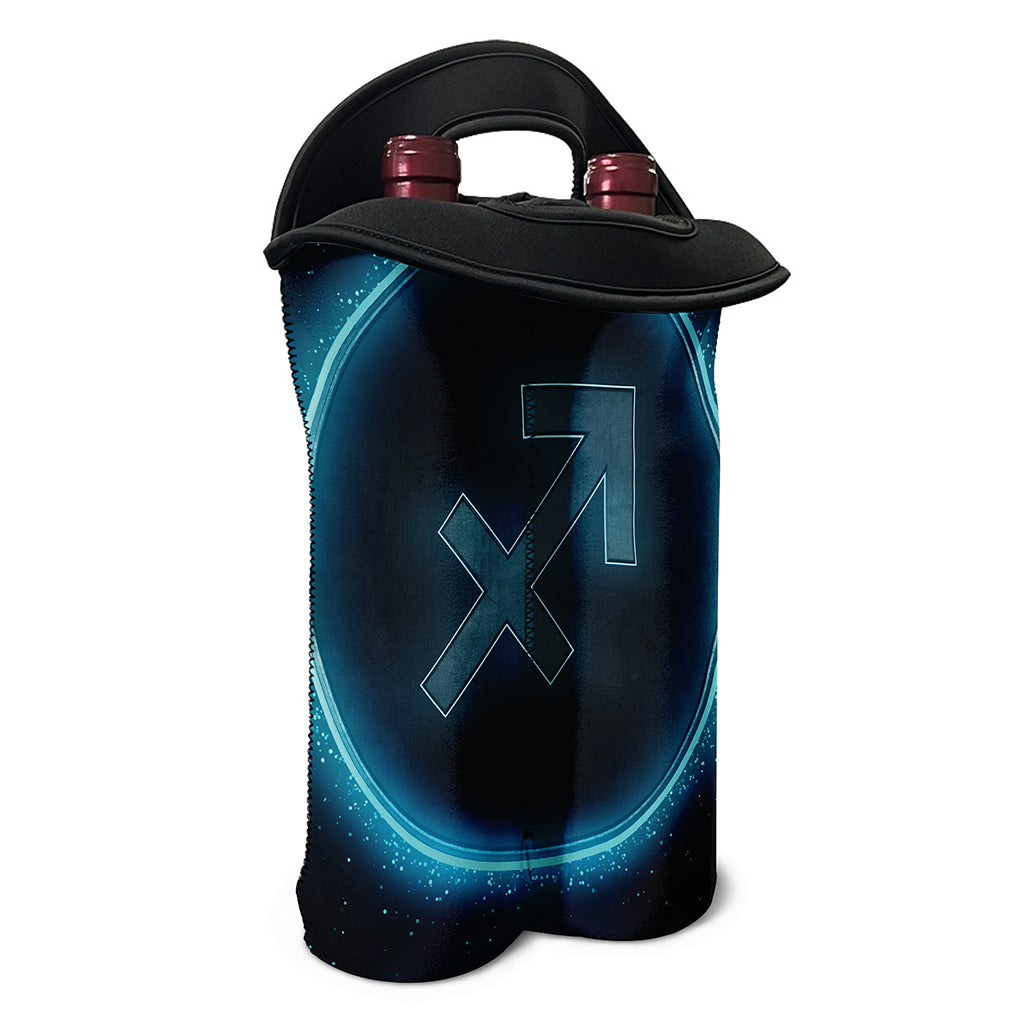Blue Sagittarius Zodiac Sign Print Double Neoprene Wine Tote