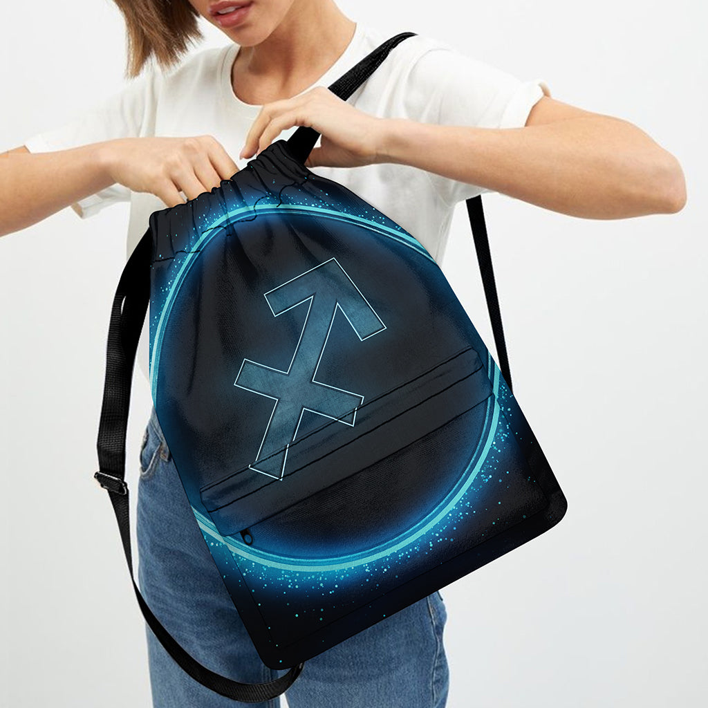 Blue Sagittarius Zodiac Sign Print Drawstring Backpack
