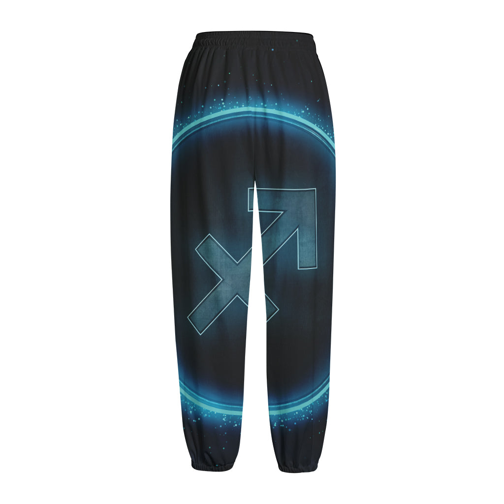 Blue Sagittarius Zodiac Sign Print Fleece Lined Knit Pants