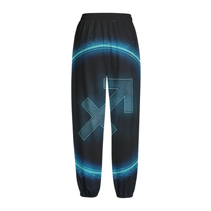 Blue Sagittarius Zodiac Sign Print Fleece Lined Knit Pants