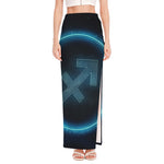 Blue Sagittarius Zodiac Sign Print High Slit Maxi Skirt