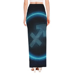 Blue Sagittarius Zodiac Sign Print High Slit Maxi Skirt