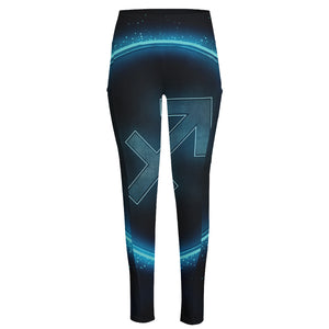 Blue Sagittarius Zodiac Sign Print High-Waisted Pocket Leggings