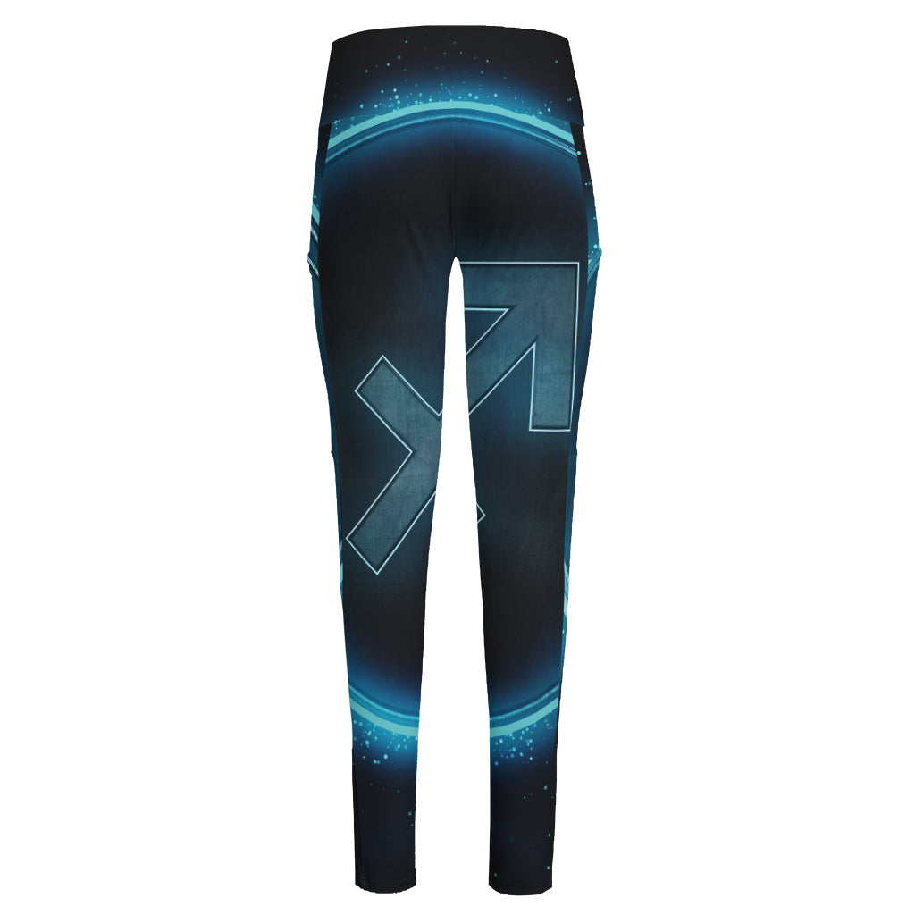 Blue Sagittarius Zodiac Sign Print High-Waisted Pocket Leggings