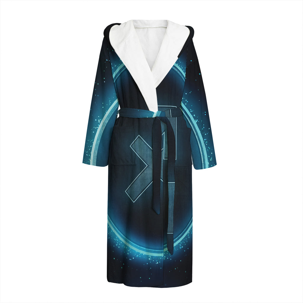 Blue Sagittarius Zodiac Sign Print Hooded Bathrobe