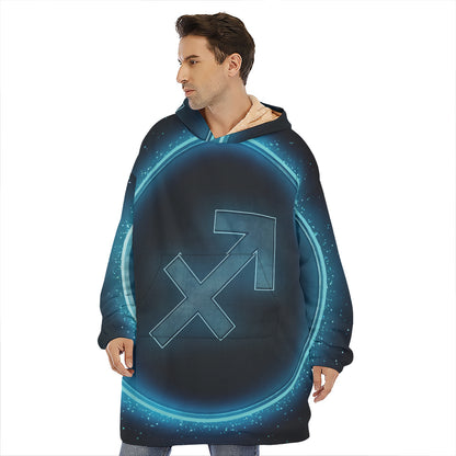 Blue Sagittarius Zodiac Sign Print Hoodie Blanket