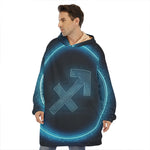 Blue Sagittarius Zodiac Sign Print Hoodie Blanket