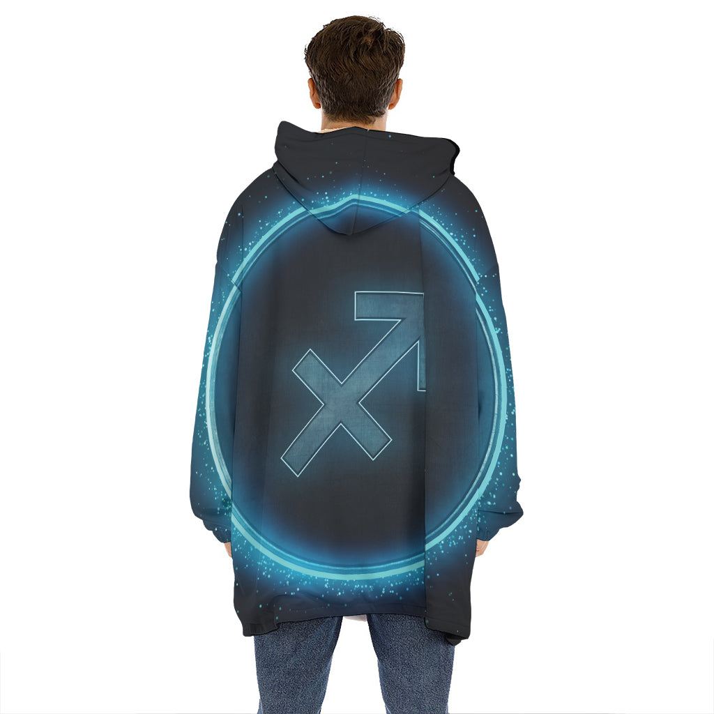 Blue Sagittarius Zodiac Sign Print Hoodie Blanket