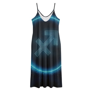 Blue Sagittarius Zodiac Sign Print Jersey Midi Cami Dress