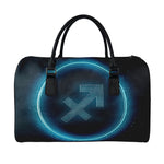 Blue Sagittarius Zodiac Sign Print Leather Duffle Bag