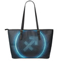 Blue Sagittarius Zodiac Sign Print Leather Tote Bag With Zipper
