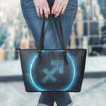 Blue Sagittarius Zodiac Sign Print Leather Tote Bag