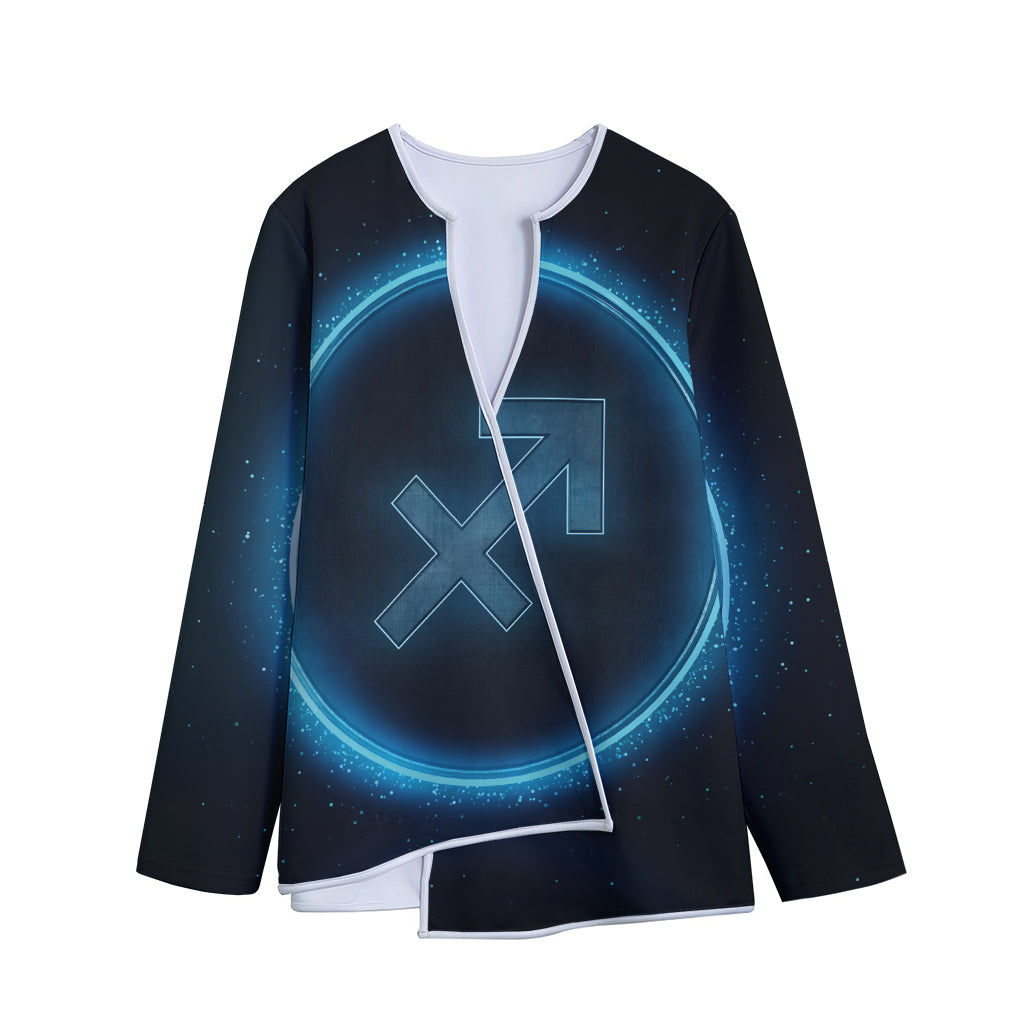 Blue Sagittarius Zodiac Sign Print Long Sleeve Short Coat