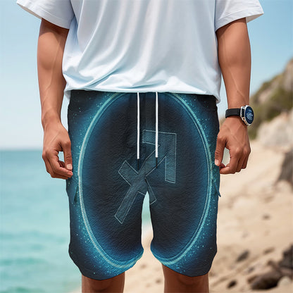 Blue Sagittarius Zodiac Sign Print Men's Cargo Shorts