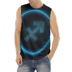 Blue Sagittarius Zodiac Sign Print Men's Fitness Tank Top