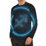 Blue Sagittarius Zodiac Sign Print Men's Long Sleeve Rash Guard