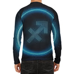 Blue Sagittarius Zodiac Sign Print Men's Long Sleeve Rash Guard