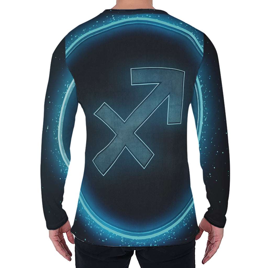 Blue Sagittarius Zodiac Sign Print Men's Long Sleeve T-Shirt