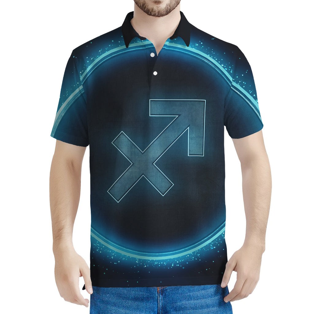 Blue Sagittarius Zodiac Sign Print Men's Polo Shirt