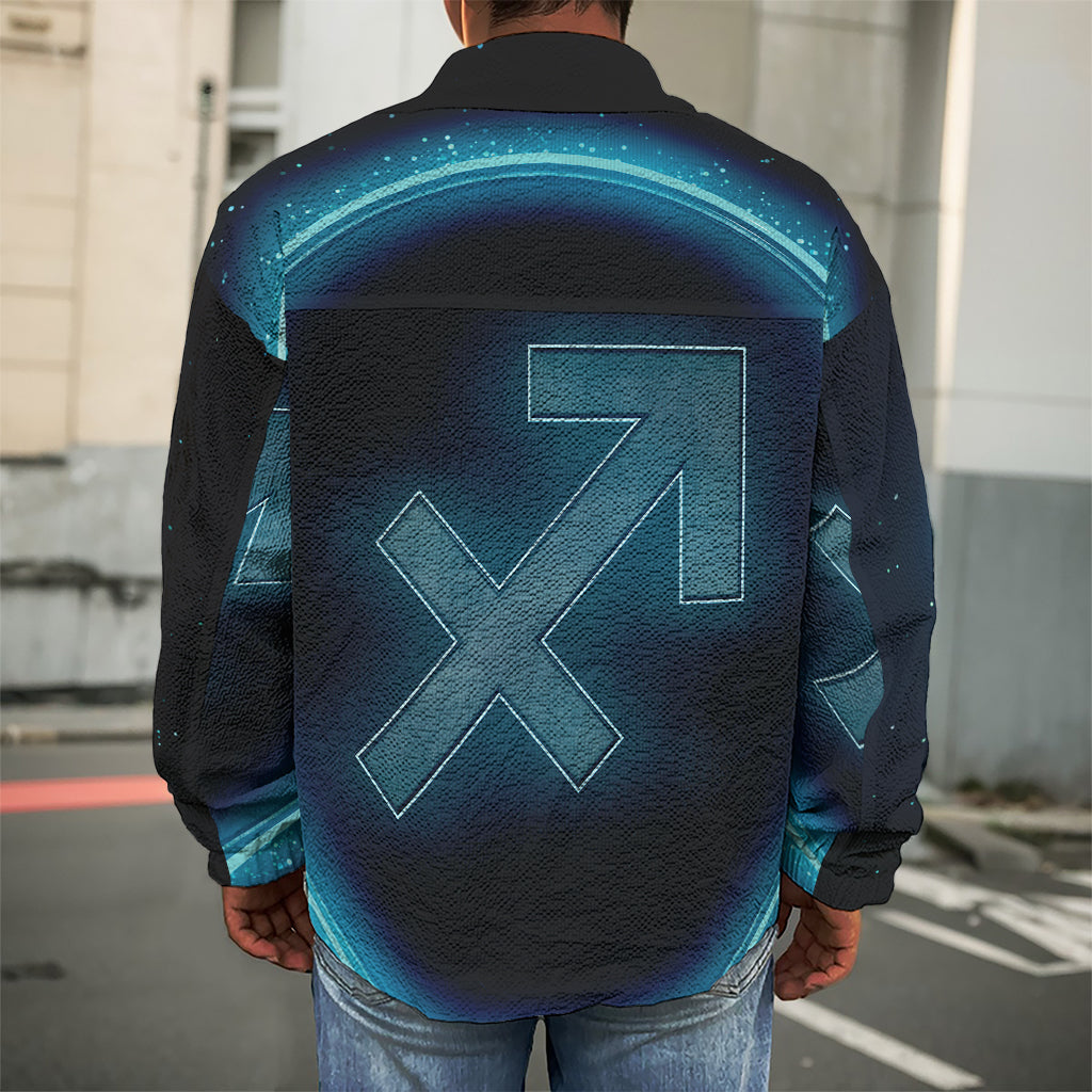 Blue Sagittarius Zodiac Sign Print Men's Shirt Jacket