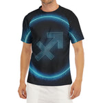 Blue Sagittarius Zodiac Sign Print Men's Short Sleeve Rash Guard