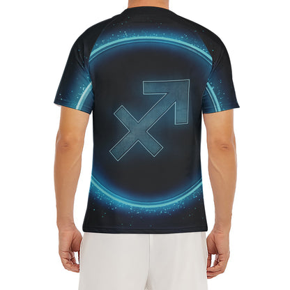 Blue Sagittarius Zodiac Sign Print Men's Short Sleeve Rash Guard