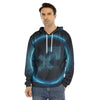 Blue Sagittarius Zodiac Sign Print Men's Velvet Pullover Hoodie