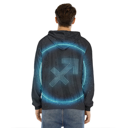 Blue Sagittarius Zodiac Sign Print Men's Velvet Pullover Hoodie