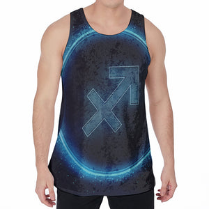 Blue Sagittarius Zodiac Sign Print Men's Velvet Tank Top