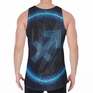 Blue Sagittarius Zodiac Sign Print Men's Velvet Tank Top