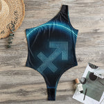 Blue Sagittarius Zodiac Sign Print One Shoulder Bodysuit