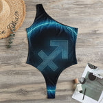 Blue Sagittarius Zodiac Sign Print One Shoulder Bodysuit