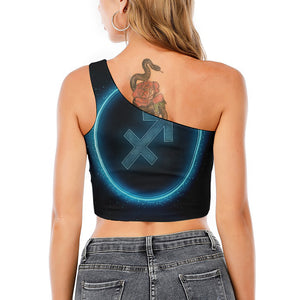 Blue Sagittarius Zodiac Sign Print One Shoulder Crop Top