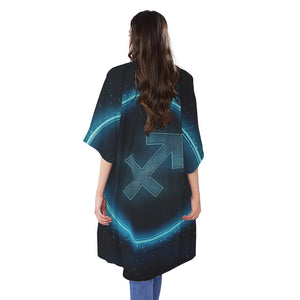 Blue Sagittarius Zodiac Sign Print Open Front Beach Cover Up