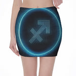 Blue Sagittarius Zodiac Sign Print Pencil Mini Skirt