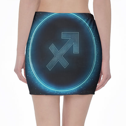 Blue Sagittarius Zodiac Sign Print Pencil Mini Skirt