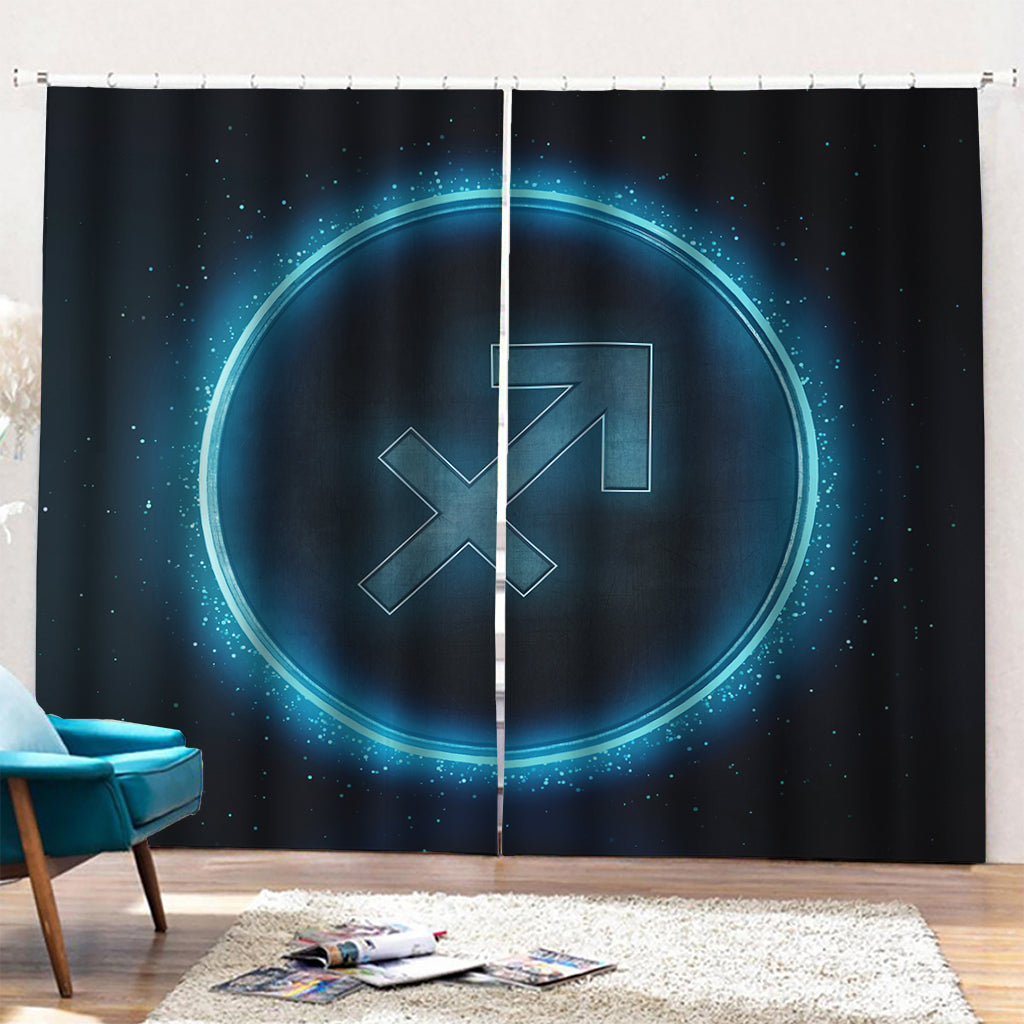 Blue Sagittarius Zodiac Sign Print Pencil Pleat Curtains