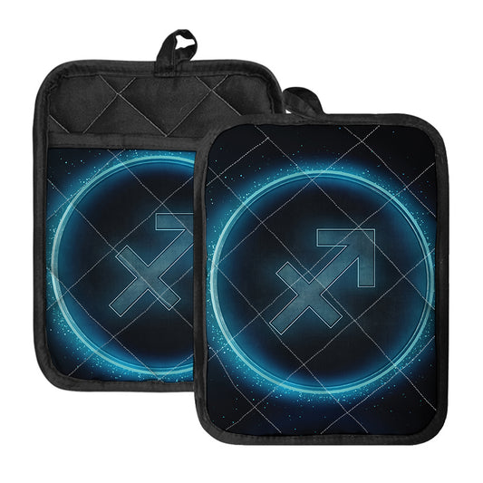 Blue Sagittarius Zodiac Sign Print Pot Holders With Pocket