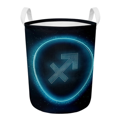 Blue Sagittarius Zodiac Sign Print Round Laundry Basket