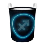 Blue Sagittarius Zodiac Sign Print Round Laundry Basket